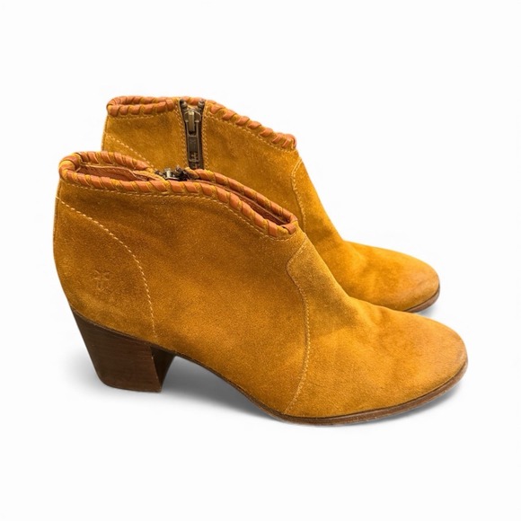 Frye Nora Whipstitch‎ Suede Brown Heeled Bootie Size 8.5 B - Picture 3 of 6